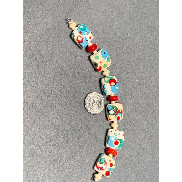 Colorful Lampwork Bead Squares with Red & Blue Dots 13 beads - Picture 12 of 12